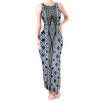Blue Aotearoa Tukutuku and Poutama Motif Tank Maxi Dress LT03 Women Blue - Polynesian Pride