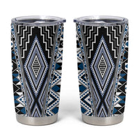 Blue Aotearoa Tukutuku and Poutama Motif Tumbler Cup LT03 Blue - Polynesian Pride