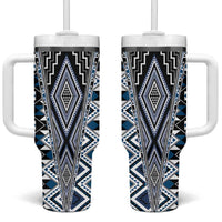 Blue Aotearoa Tukutuku and Poutama Motif Tumbler With Handle LT03 One Size: 40 oz Blue - Polynesian Pride