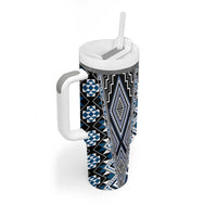 Blue Aotearoa Tukutuku and Poutama Motif Tumbler With Handle LT03 - Polynesian Pride