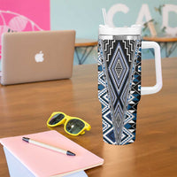Blue Aotearoa Tukutuku and Poutama Motif Tumbler With Handle LT03 - Polynesian Pride