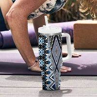 Blue Aotearoa Tukutuku and Poutama Motif Tumbler With Handle LT03 - Polynesian Pride