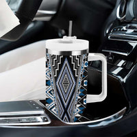Blue Aotearoa Tukutuku and Poutama Motif Tumbler With Handle LT03 - Polynesian Pride