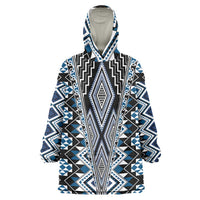 Blue Aotearoa Tukutuku and Poutama Motif Wearable Blanket Hoodie LT03 One Size Blue - Polynesian Pride