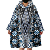 Blue Aotearoa Tukutuku and Poutama Motif Wearable Blanket Hoodie LT03 - Polynesian Pride