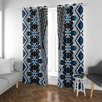 Blue Aotearoa Tukutuku and Poutama Motif Window Curtain LT03 With Grommets Blue - Polynesian Pride