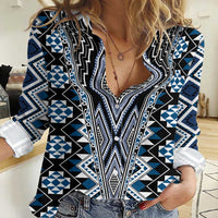 Blue Aotearoa Tukutuku and Poutama Motif Women Casual Shirt