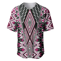 Pink Aotearoa Tukutuku and Poutama Motif Baseball Jersey