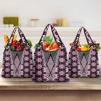 Pink Aotearoa Tukutuku and Poutama Motif Grocery Bag LT03 3-pack One Size Pink - Polynesian Pride