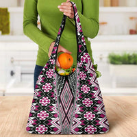 Pink Aotearoa Tukutuku and Poutama Motif Grocery Bag LT03 - Polynesian Pride