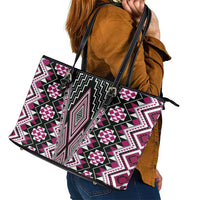 Pink Aotearoa Tukutuku and Poutama Motif Leather Tote Bag