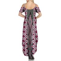 Pink Aotearoa Tukutuku and Poutama Motif Summer Maxi Dress LT03 - Polynesian Pride