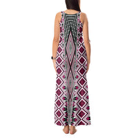 Pink Aotearoa Tukutuku and Poutama Motif Tank Maxi Dress LT03 - Polynesian Pride