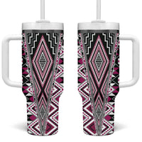 Pink Aotearoa Tukutuku and Poutama Motif Tumbler With Handle LT03 One Size: 40 oz Pink - Polynesian Pride