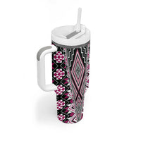 Pink Aotearoa Tukutuku and Poutama Motif Tumbler With Handle LT03 - Polynesian Pride