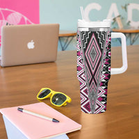 Pink Aotearoa Tukutuku and Poutama Motif Tumbler With Handle LT03 - Polynesian Pride