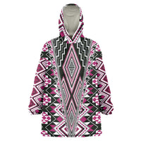 Pink Aotearoa Tukutuku and Poutama Motif Wearable Blanket Hoodie LT03 One Size Pink - Polynesian Pride