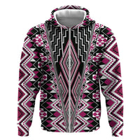 Pink Aotearoa Tukutuku and Poutama Motif Zip Hoodie