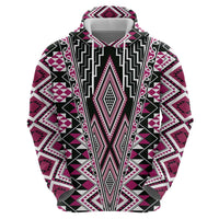 Pink Aotearoa Tukutuku and Poutama Motif Zip Hoodie