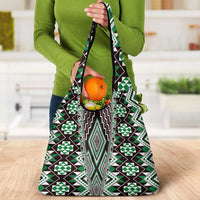 Green Aotearoa Tukutuku and Poutama Motif Grocery Bag LT03 - Polynesian Pride