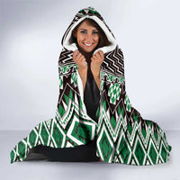 Green Aotearoa Tukutuku and Poutama Motif Hooded Blanket LT03 - Polynesian Pride