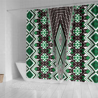 Green Aotearoa Tukutuku and Poutama Motif Shower Curtain