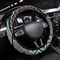 Green Aotearoa Tukutuku and Poutama Motif Steering Wheel Cover LT03 Universal Fit Green - Polynesian Pride