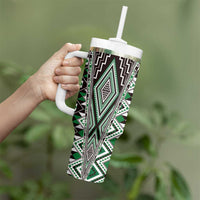 Green Aotearoa Tukutuku and Poutama Motif Tumbler With Handle LT03 - Polynesian Pride