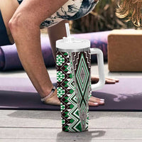 Green Aotearoa Tukutuku and Poutama Motif Tumbler With Handle LT03 - Polynesian Pride