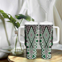 Green Aotearoa Tukutuku and Poutama Motif Tumbler With Handle LT03 - Polynesian Pride