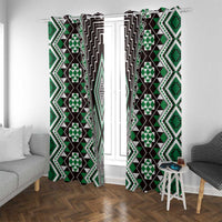 Green Aotearoa Tukutuku and Poutama Motif Window Curtain LT03 With Grommets Green - Polynesian Pride