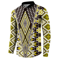 Yellow Aotearoa Tukutuku and Poutama Motif Button Sweatshirt LT03 - Polynesian Pride
