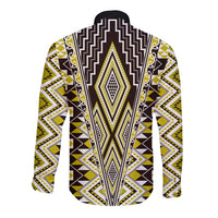 Yellow Aotearoa Tukutuku and Poutama Motif Long Sleeve Button Shirt LT03 - Polynesian Pride