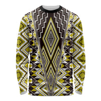 Yellow Aotearoa Tukutuku and Poutama Motif Long Sleeve Shirt LT03 Unisex Yellow - Polynesian Pride