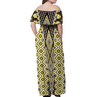 Yellow Aotearoa Tukutuku and Poutama Motif Off Shoulder Maxi Dress LT03 - Polynesian Pride