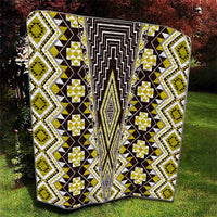 Yellow Aotearoa Tukutuku and Poutama Motif Quilt