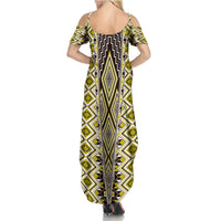 Yellow Aotearoa Tukutuku and Poutama Motif Summer Maxi Dress LT03 - Polynesian Pride