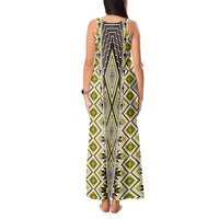 Yellow Aotearoa Tukutuku and Poutama Motif Tank Maxi Dress LT03 - Polynesian Pride