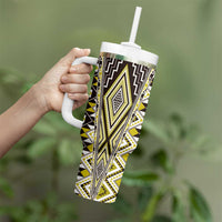 Yellow Aotearoa Tukutuku and Poutama Motif Tumbler With Handle LT03 - Polynesian Pride