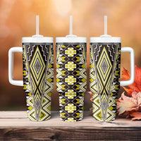 Yellow Aotearoa Tukutuku and Poutama Motif Tumbler With Handle LT03 - Polynesian Pride