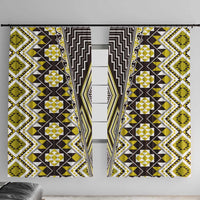 Yellow Aotearoa Tukutuku and Poutama Motif Window Curtain LT03 With Hooks Yellow - Polynesian Pride