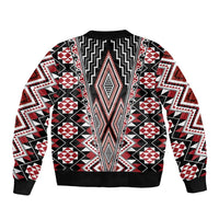 Red Aotearoa Tukutuku and Poutama Motif Bomber Jacket