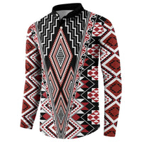 Red Aotearoa Tukutuku and Poutama Motif Button Sweatshirt LT03 - Polynesian Pride