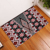 Red Aotearoa Tukutuku and Poutama Motif Rubber Doormat LT03 - Polynesian Pride