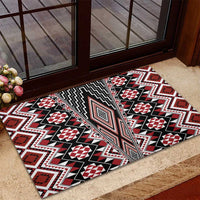 Red Aotearoa Tukutuku and Poutama Motif Rubber Doormat LT03 - Polynesian Pride