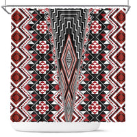 Red Aotearoa Tukutuku and Poutama Motif Shower Curtain