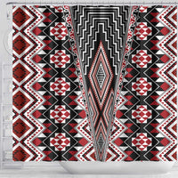 Red Aotearoa Tukutuku and Poutama Motif Shower Curtain