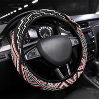 Red Aotearoa Tukutuku and Poutama Motif Steering Wheel Cover LT03 Universal Fit Red - Polynesian Pride