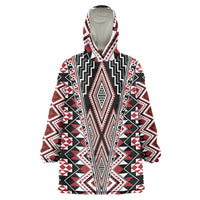 Red Aotearoa Tukutuku and Poutama Motif Wearable Blanket Hoodie LT03 One Size Red - Polynesian Pride