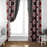 Red Aotearoa Tukutuku and Poutama Motif Window Curtain LT03 - Polynesian Pride